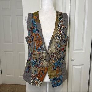 Chicos Tweed & Brocade  Embellished Beaded Sequin Boho Art To Wear Vest Size 1
